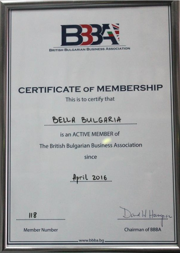 Certificate of membership in BBBA